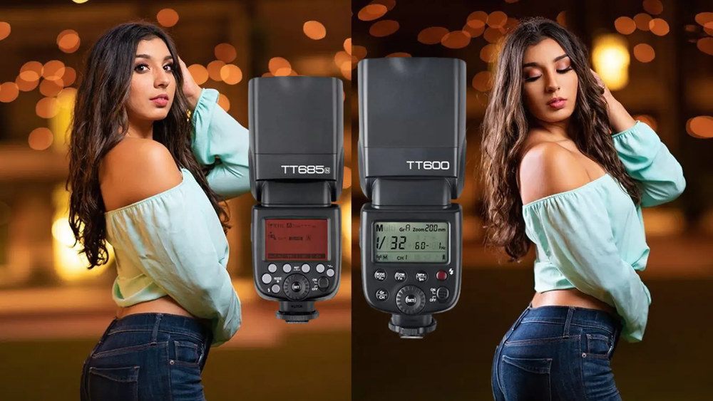Вспышки Godox TT685 и TT600 на фоне портретной съёмки с боке